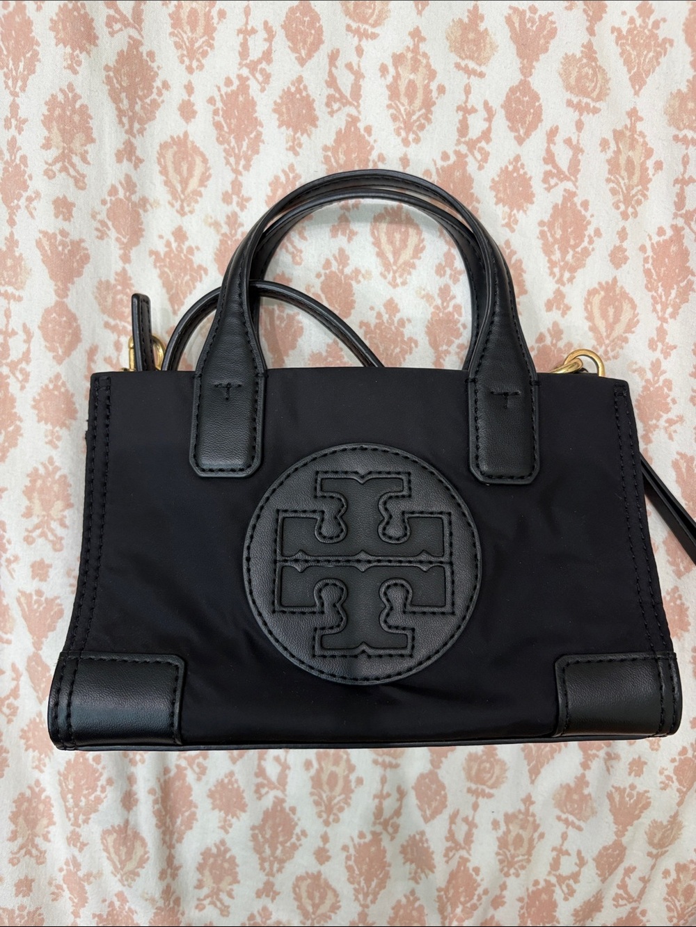 Tory Burch Mini Black Logo-Emblem Satchel